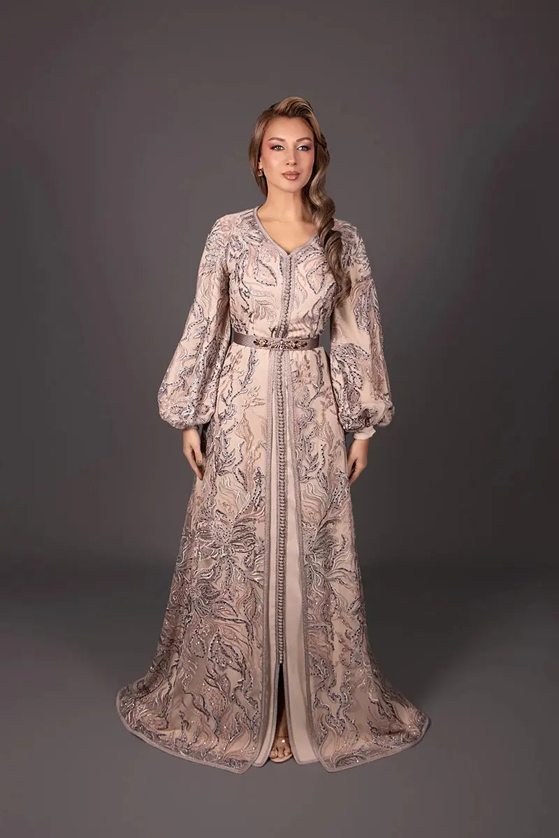 luxury caftan dress Dubai Abaya Kaftan Arabic Evening SS691 Blue / 16 and caftan dresses for women Luxury lace kaftan with puffed