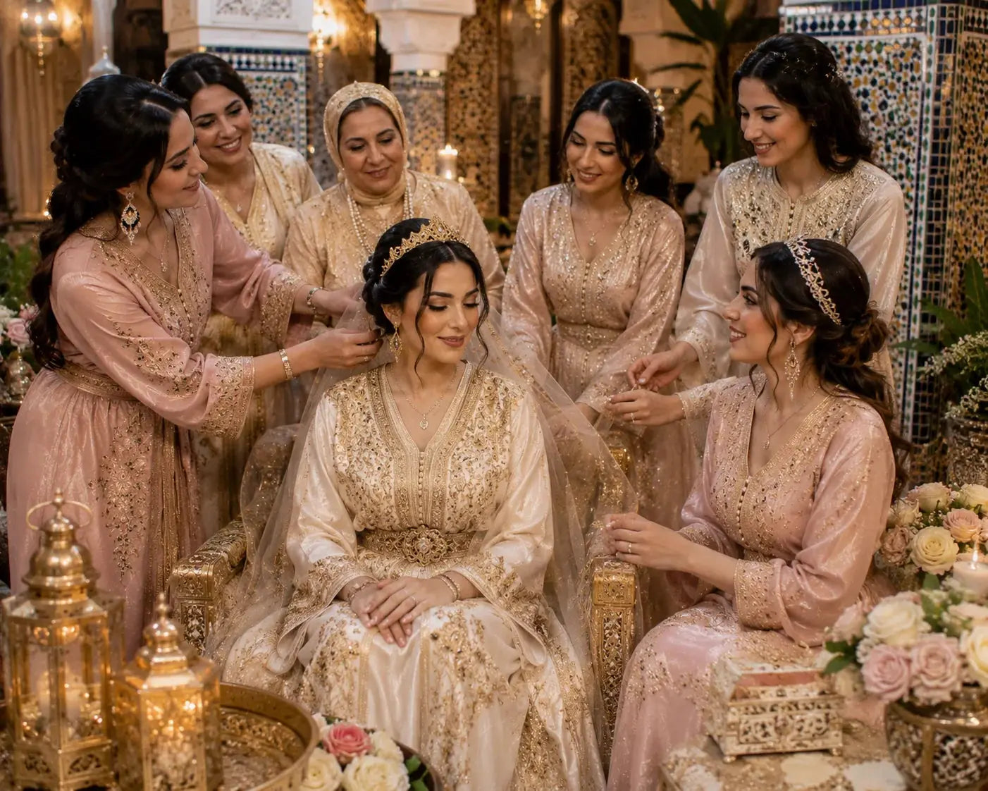 Mariée marocaine avec les femmes en caftan 