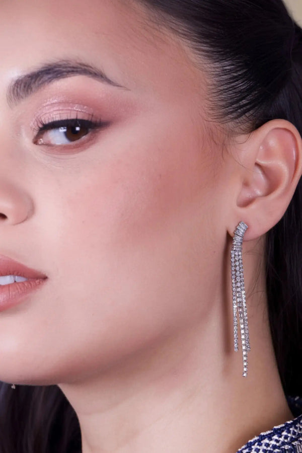 pendientes colgantes de strass plateado