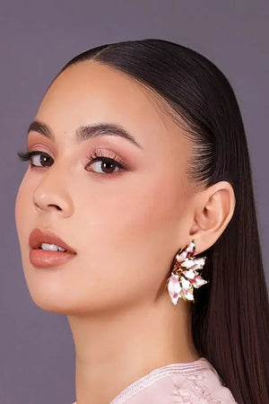 boucles d'oreilles rose et or en forme de pétales de fleurs en acier inoxydable 