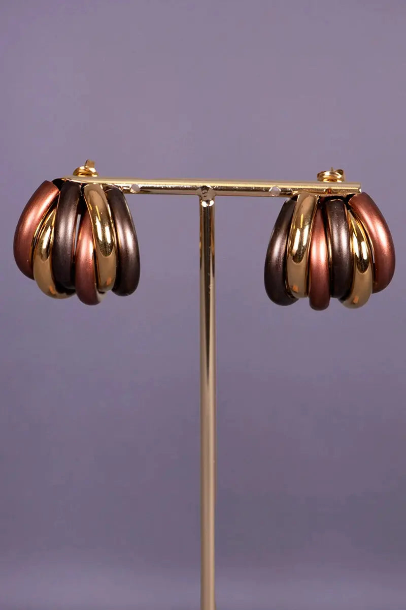 boucles d'oreille marron et or 