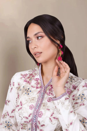 boucles d'oreilles fuschia et or pendantes pour caftan marocain