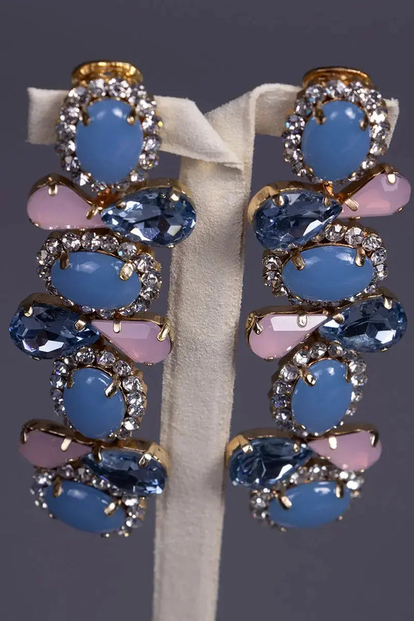 boucles d'oreille rose et bleu 