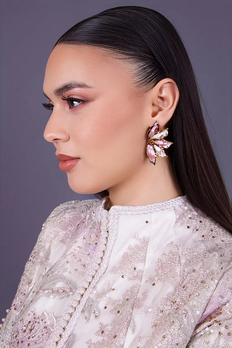 boucles d'oreilles rose et or en forme de pétales de fleurs en acier inoxydable 