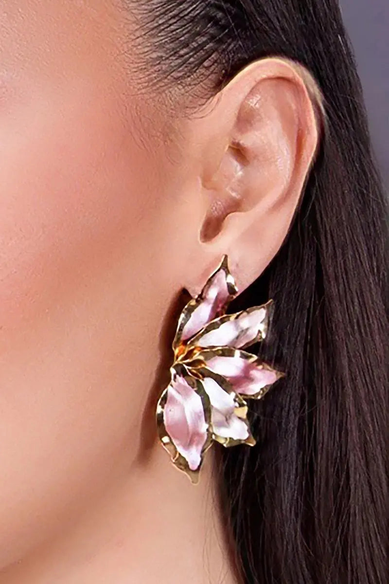 boucles d'oreilles rose et or en forme de pétales de fleurs en acier inoxydable 