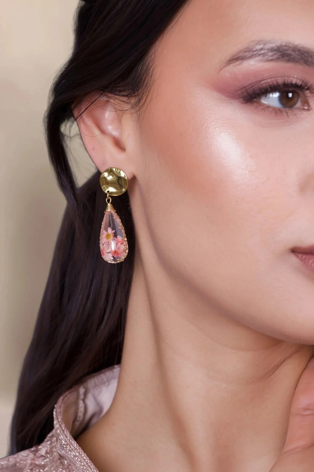 Boucles d'oreilles fleurs, pinky flower