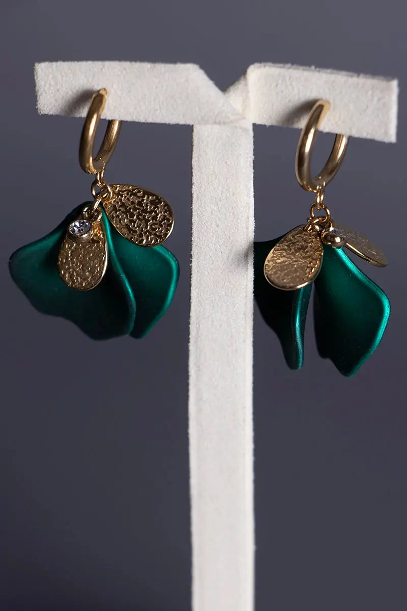 boucles d'oreilles vertes et dorées mariage