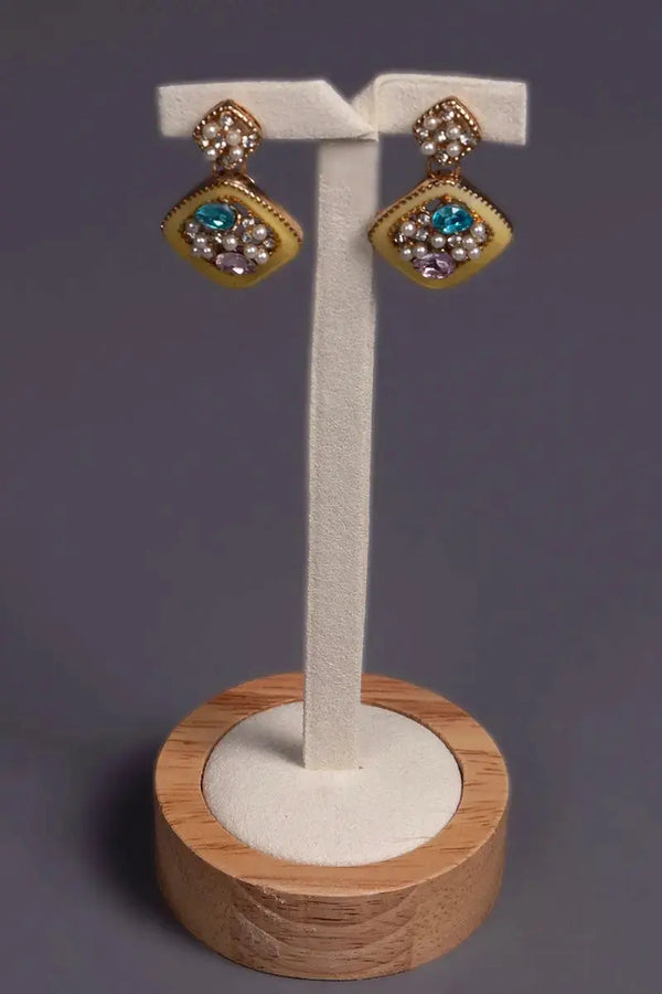 boucles d'oreille bleu et rose