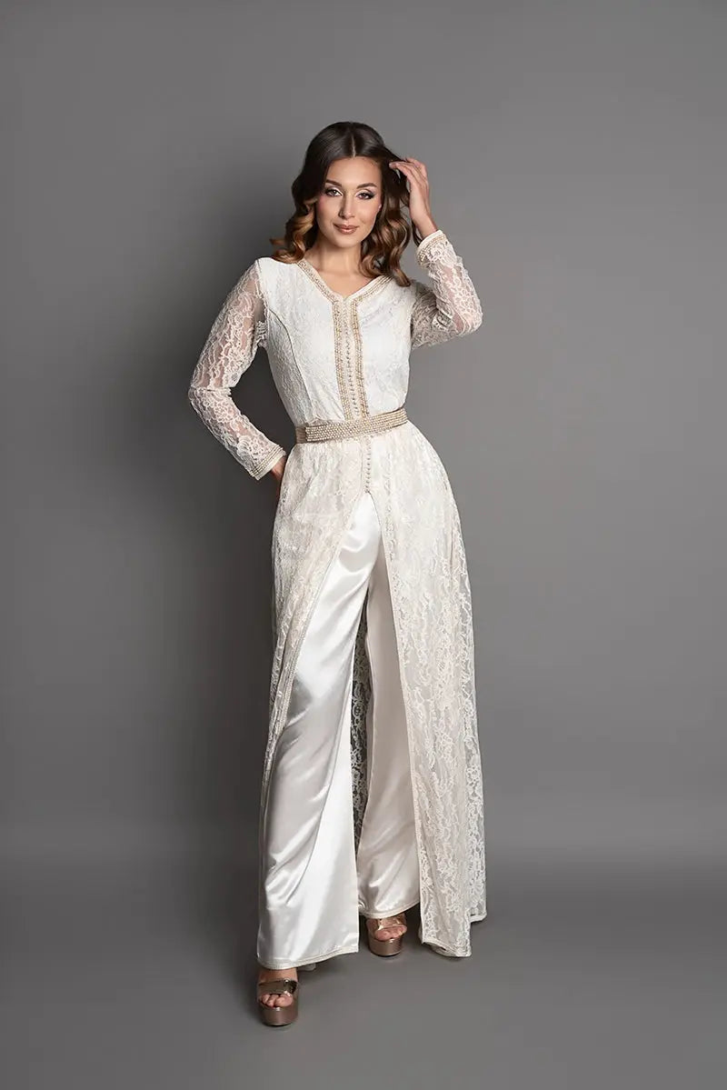 Caftan avec pantalon pour mariée moderne