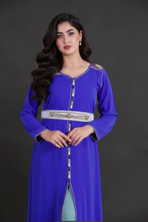Kaftan Assilah, kaftan voor meisjes in koningsblauw met broek