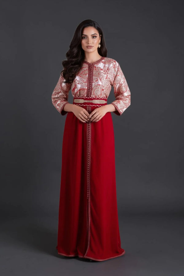 caftan marocain en brocard et velour rouge 