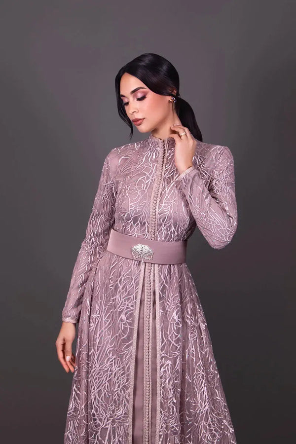 caftan en drap de soie rose brown couleur originale 