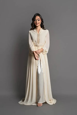 Caftan crème moderne avec manches longues transparentes