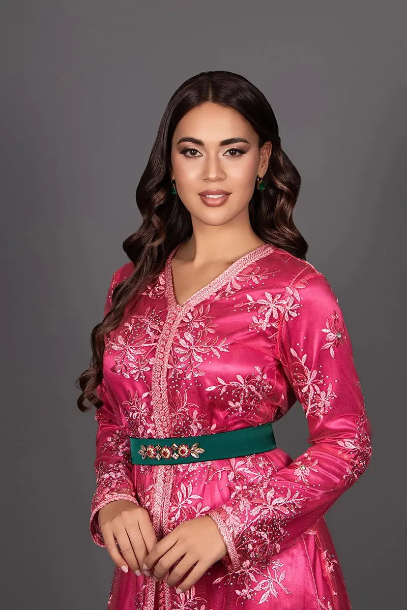 women's kaftan in pink-orange lace
