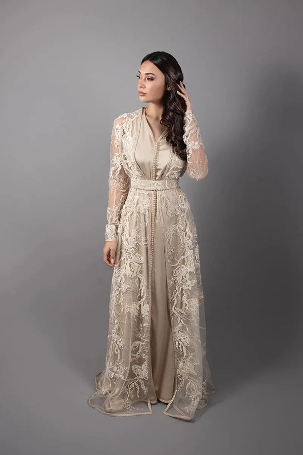 Luxury beige lace women's kaftan