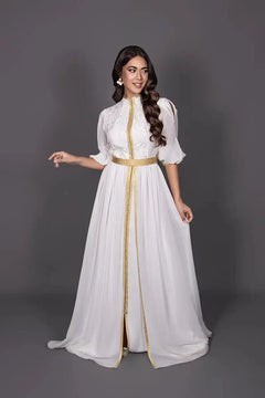 caftan femme blanche et or pour mariage marocain 