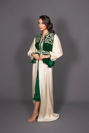 caftan femme avec gilet velour  et pantalon 