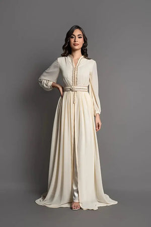 Caftan ivoire minimaliste pour fête et occasion spéciale