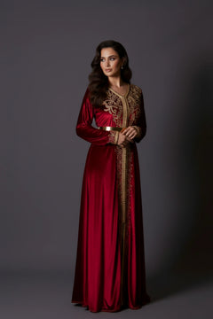Kaftan marocain en velours rouge bordeau Paytone