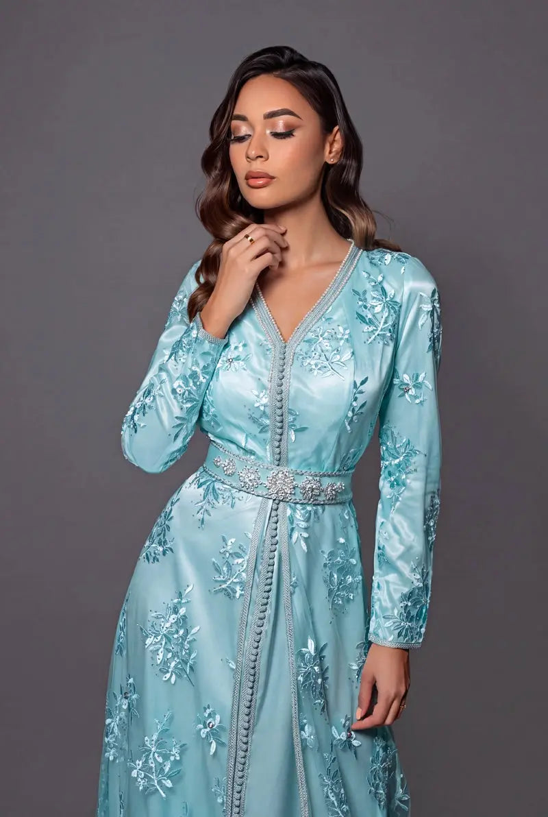 Takchita marocaine vert d'eau Dakota ice MODE & CAFTAN