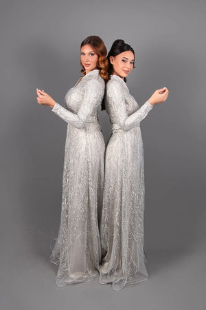 caftan marocain en dentelle femme argente 