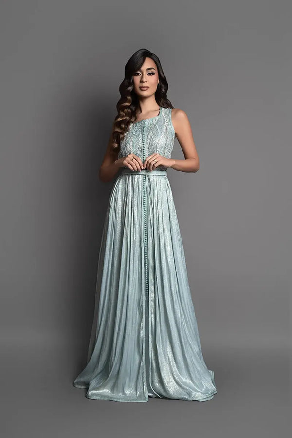 Sleeveless sea-green Moroccan kaftan