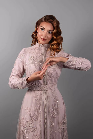 Modest Muslim women's kaftan dress for a Muslim wedding