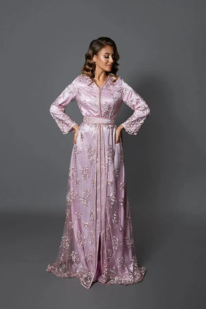 günstiger marokkanischer Kaftan in Rosa und Silber