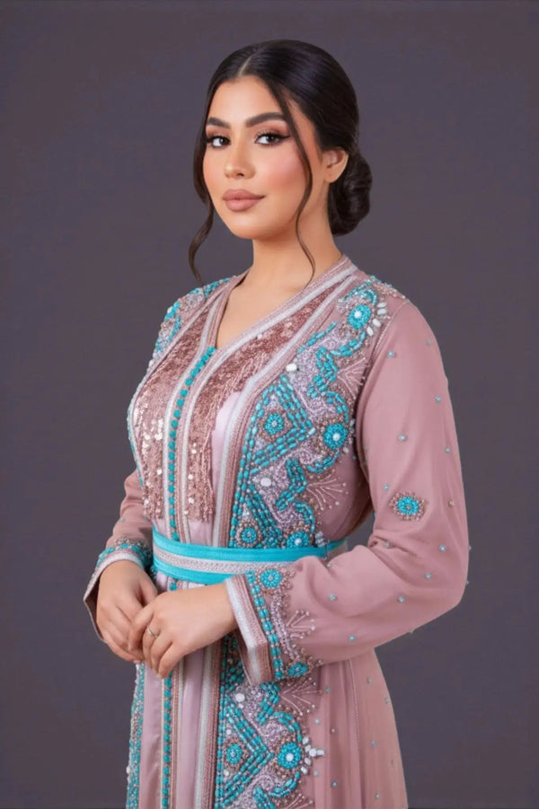 caftan traditionel marocain de luxe perlage 