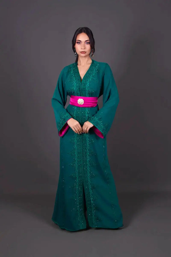 caftan marocain vert et fushia fluide et frais 