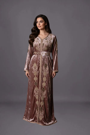 Caftan en velour vieux rose Salima MODE & CAFTAN