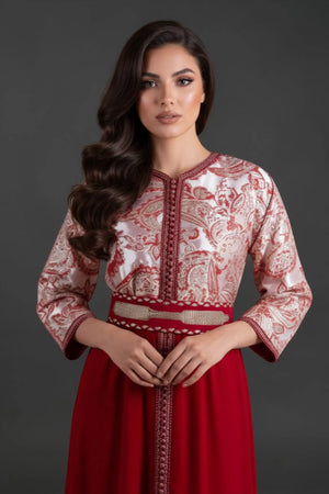 caftan marocain vintage brocard et velour rouge pour mariage 