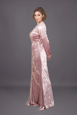 Caftan velours rose fleurs MODE & CAFTAN