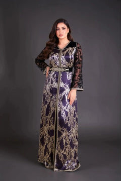 caftan noir et or, tlija manches dentelle noir 