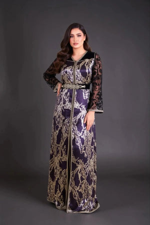 caftan noir et or, tlija manches dentelle noir 