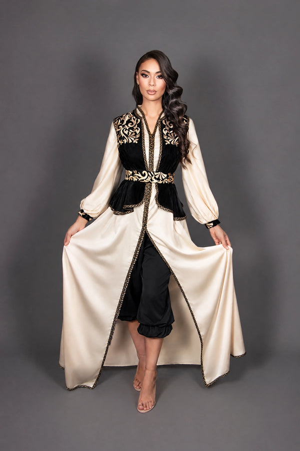Ensemble Orelysse : caftan, pantalon et gilet noirs
