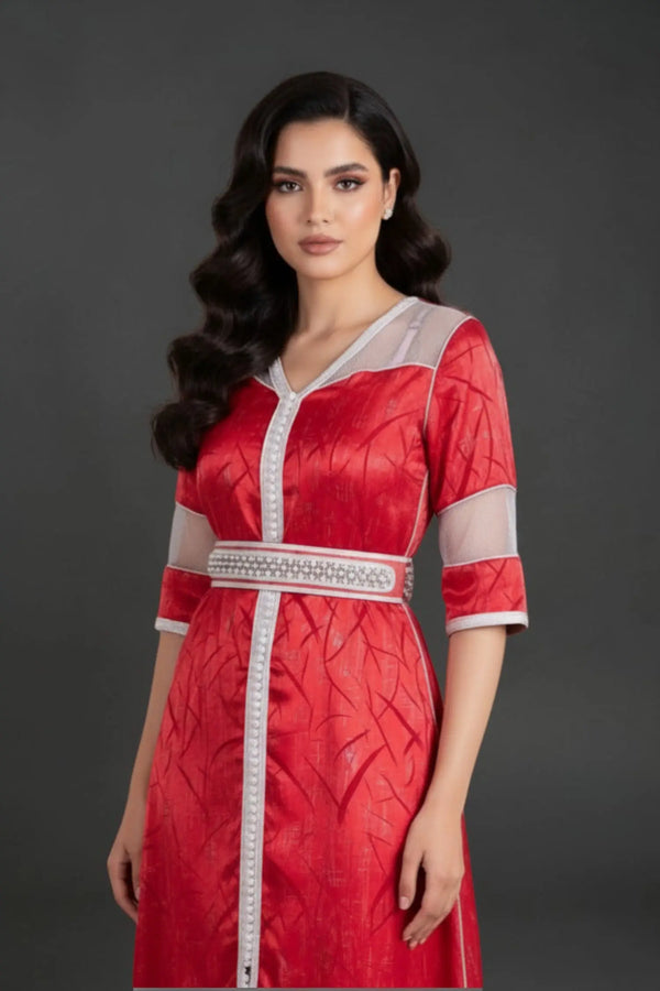 caftan marocain femme rouge et blanc aid 