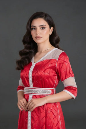 caftan rouge et blanc pour mariage marocain 