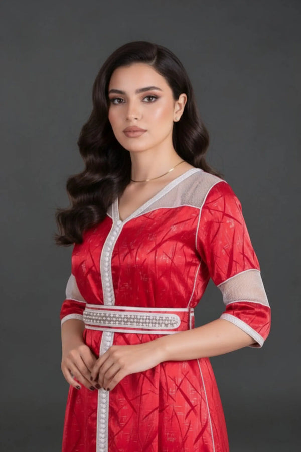 caftan rouge et blanc pour mariage marocain 