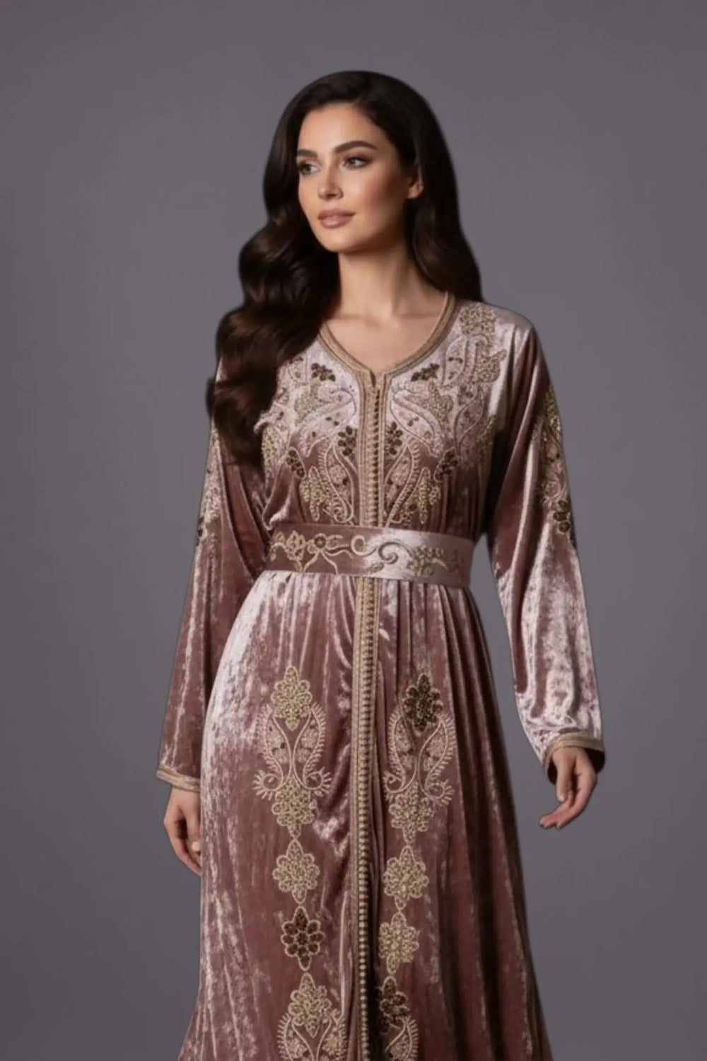 Caftan en velour vieux rose Salima MODE & CAFTAN