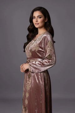 Caftan en velour vieux rose Salima MODE & CAFTAN