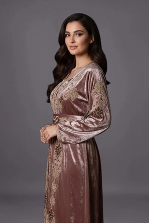 Caftan en velour vieux rose Salima MODE & CAFTAN