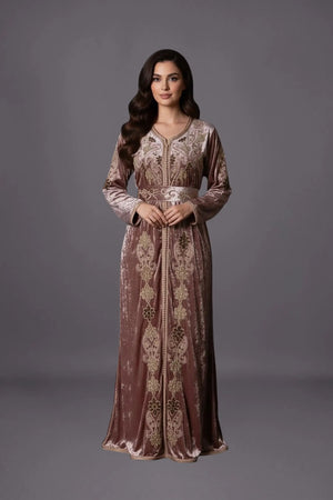 Caftan en velour vieux rose Salima MODE & CAFTAN