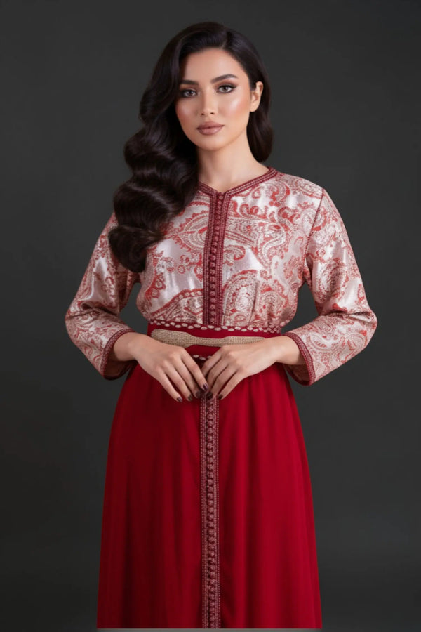 caftan simple brocard er velour rouge pour mariage marocain