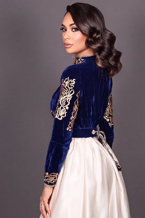 Caftan Orvana, caftan velour bleu roi MODE & CAFTAN