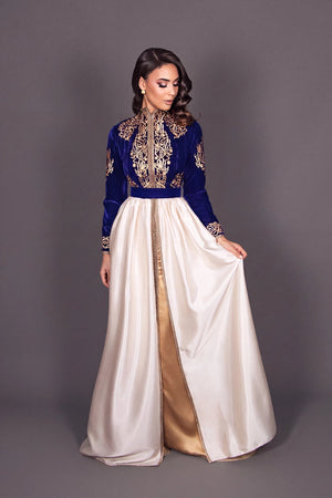 Caftan Orvana, caftan velour bleu roi MODE & CAFTAN
