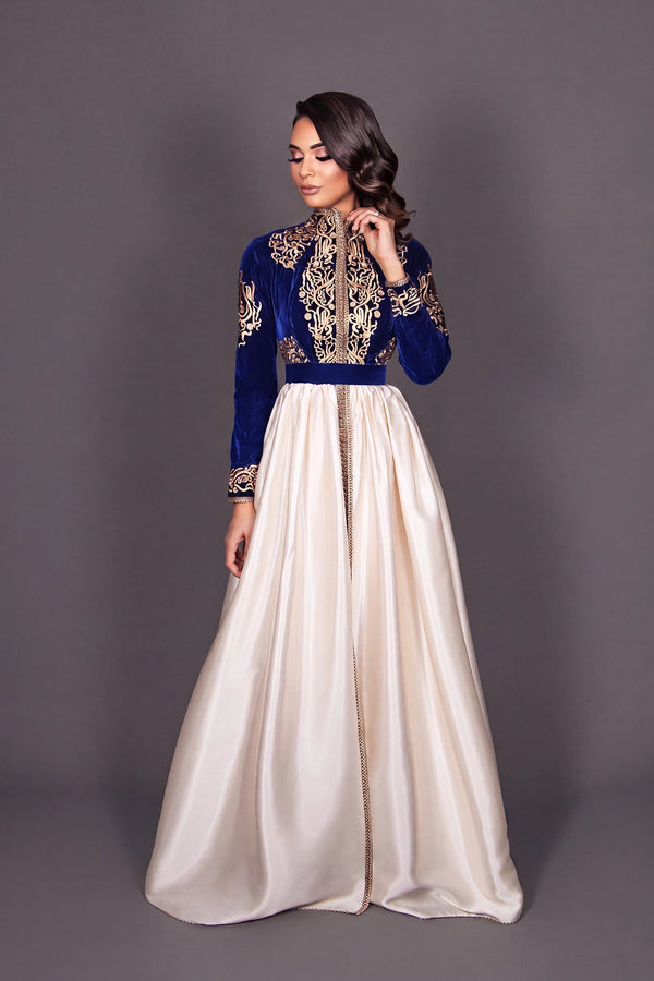 Caftan Orvana, caftan velour bleu roi MODE & CAFTAN