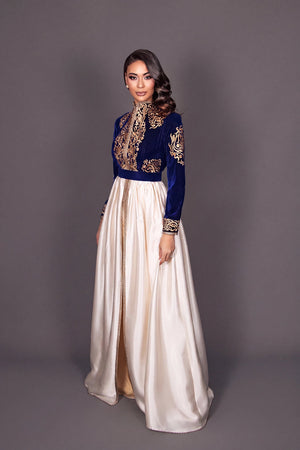 Caftan Orvana, caftan velour bleu roi MODE & CAFTAN