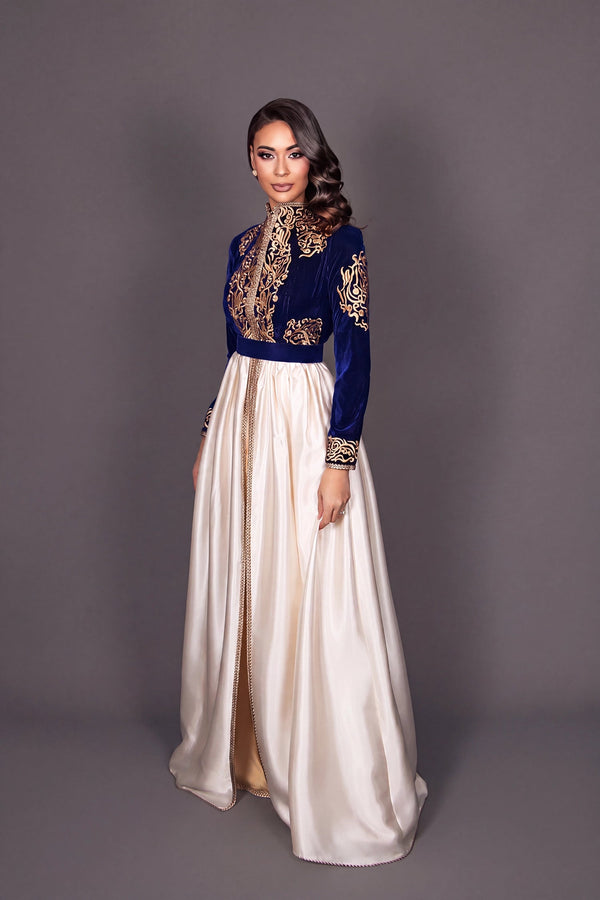 Caftan Orvana, caftan velour bleu roi MODE & CAFTAN