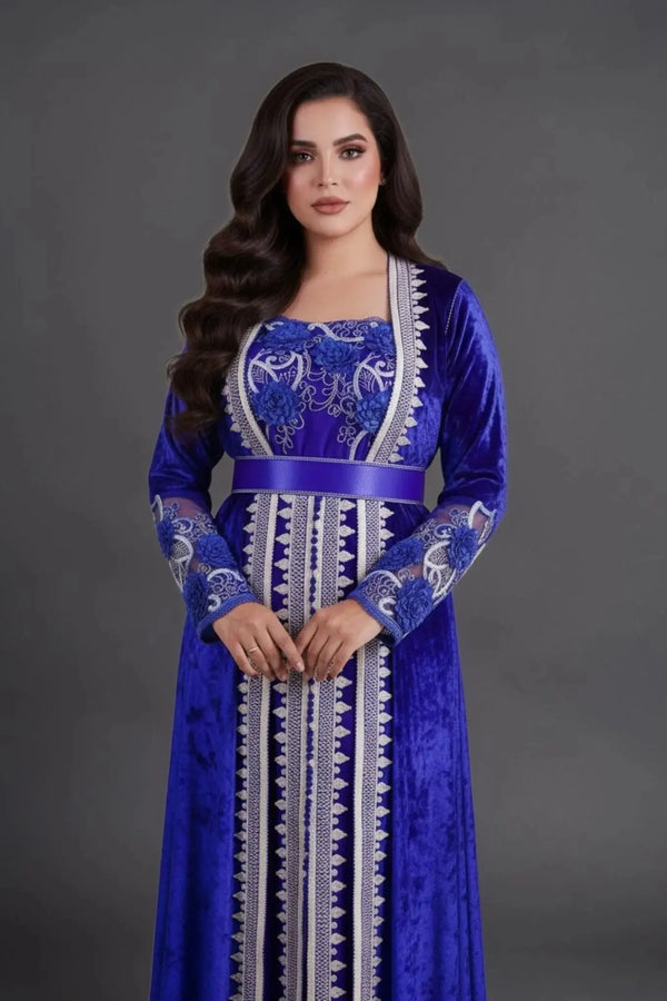 caftan vintage bleu roi pour mariage marocain 